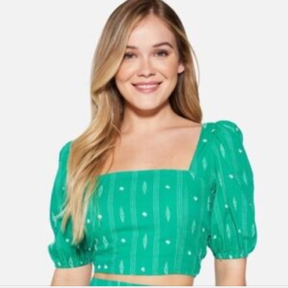 Hurley Boho Green Puff Sleeve Crop Top Size Large New With Tags!